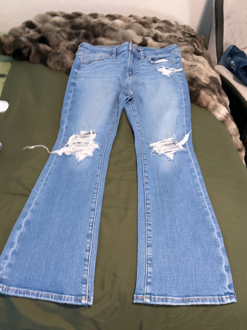 American Eagle Outfitters Light Blue Distressed Flare Jeans
